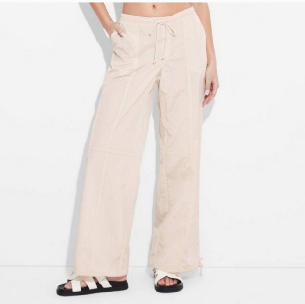 Women's Mid-Rise Wide Leg Parachute Pants - Wild Fable Light Beige Size S